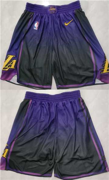 Los Angeles Lakers Purple Black Shorts (Run Small)->nba shorts->NBA Jersey